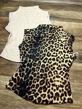 SHEIN Leopard Print & Beige Mock Neck Tank Tops Bundle Size M